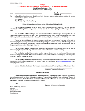 Chapter 13 Notice Adding Creditors to Matrix