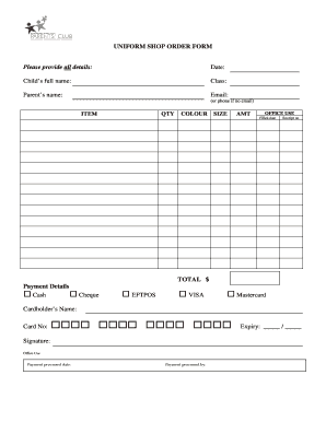 Uniform Shop Order Form