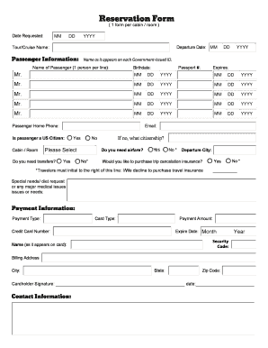 Tour Cruise Reservation Form