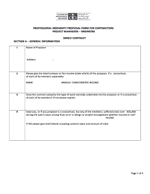 Professional Indemnity Proposal Form for Contractors