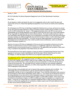 2015 Individual Tax Return Preparation Engagement Letter