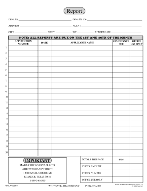 Dealer Report Form