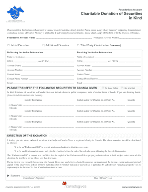 Charitable Donation of Securities Form