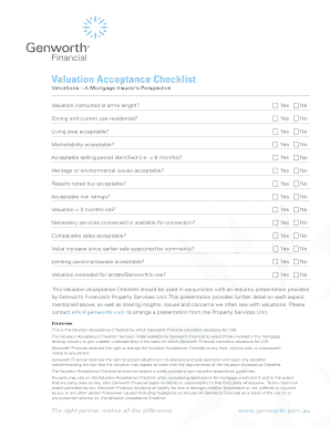Valuation Acceptance Checklist