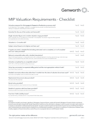 Mortgagee in Possession Valuation Requirements Checklist