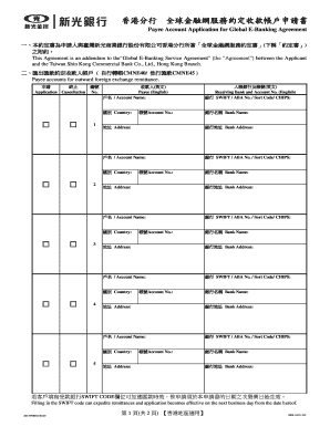 Payee Account Application for Global E-Banking Agreement