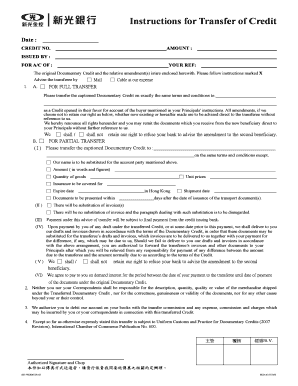 Documentary Credit Transfer Instructions