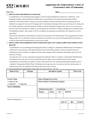 Application for Shipping Guarantee/Letter of Indemnity