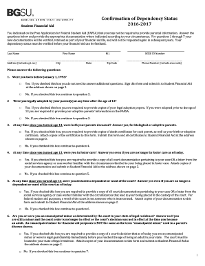 Confirmation of Dependency Status Form