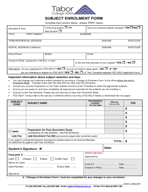 Subject Enrolment Form