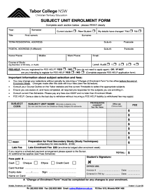 Subject Unit Enrolment Form
