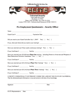 Pre-Employment Questionnaire – Security Officer