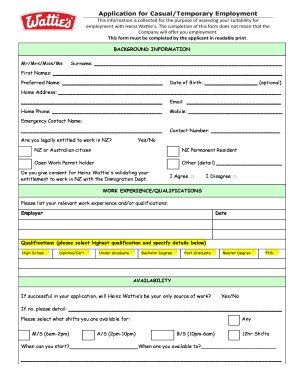 Application for Casual/Temporary Employment