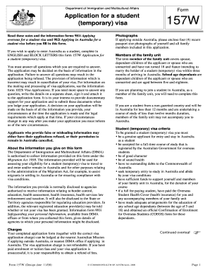 Australia Student Visa Application Form 157W