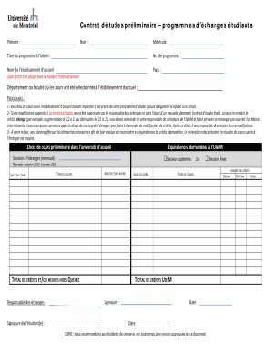 Contrat d’études préliminaire – programmes d’échanges étudiants