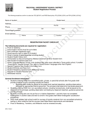 Rockwall ISD Student Registration Form