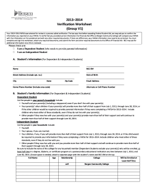 2013–2014 Verification Worksheet