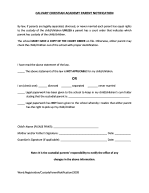 Parent Custody Notification Form