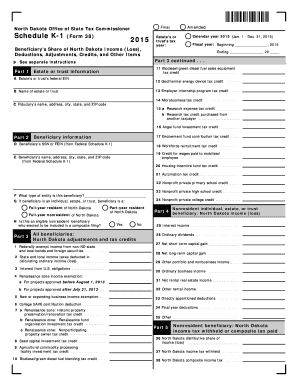 North Dakota Schedule K-1 (Form 38, 58, 60) 2015