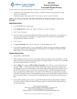 IRS 2012 Federal Tax Return Transcript Request