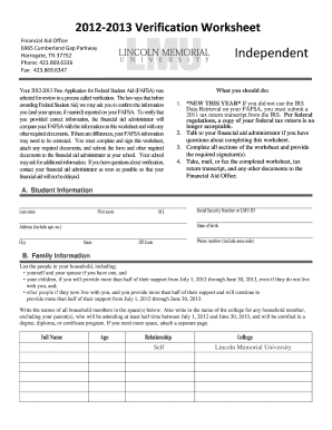 2012-2013 Verification Worksheet