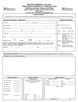 Bergen Community College Open Public Records Act Request Form