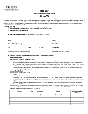 2013-2014 Verification Worksheet