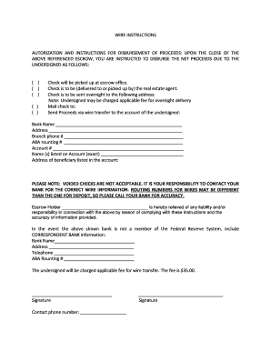 Wire Transfer Instructions Form