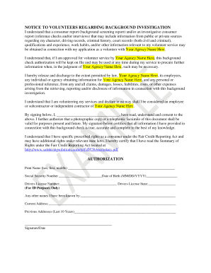 Volunteer Background Check Authorization Form