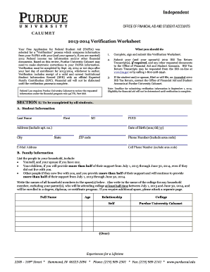 2013-2014 Verification Worksheet