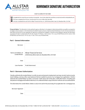 Borrower Signature Authorization Form