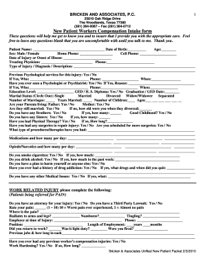 New Patient Workers Compensation Intake Form