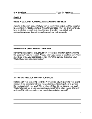 4-H Project Goal and Financial Tracking Form