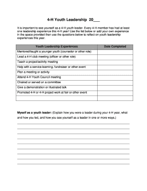 4-H Youth Leadership Reflection Form
