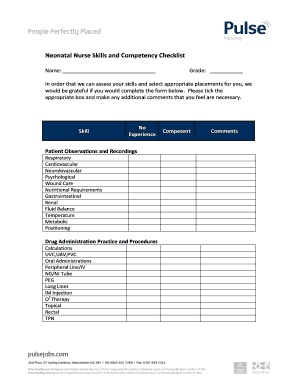 Neonatal Nurse Skills and Competency Checklist