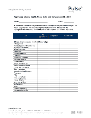 Registered Mental Health Nurse Skills Checklist