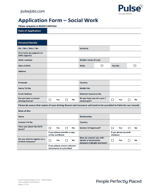 Social Work Application Form