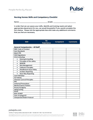 Nursing Homes Skills and Competency Checklist