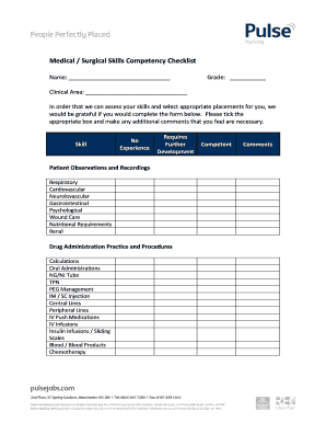 Medical Surgical Skills Competency Checklist