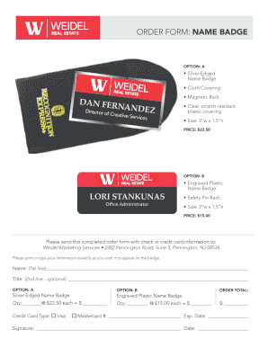 Name Badge Order Form