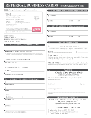 Weidel Referral Business Cards Order Form