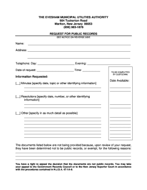 New Jersey Public Records Request Form