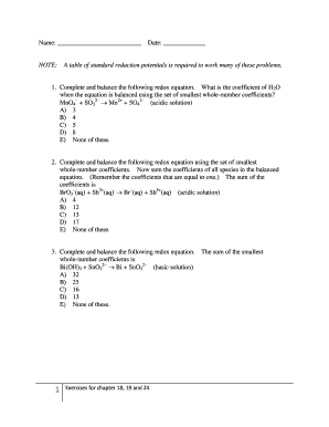Chemistry Redox Reaction Worksheet