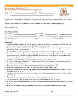 Engineering for Kids Emergency Medical Form