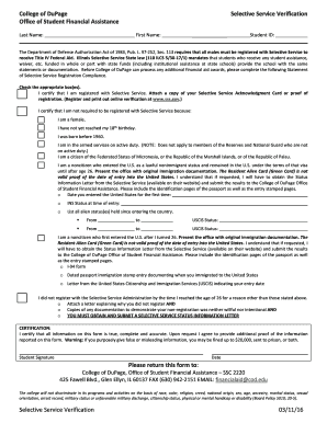Selective Service Verification Form