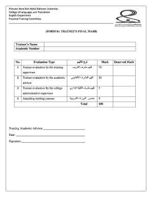 Trainee's Final Mark Form