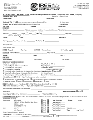 Attached Dwelling Input Form