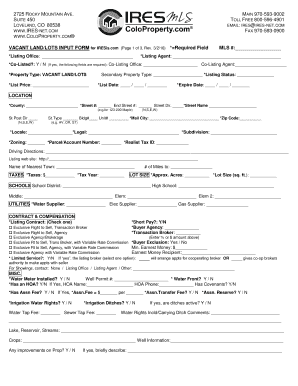 Vacant Land Listing Form