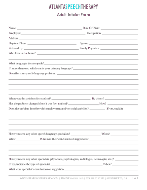 Fillable Online Adult Intake Form - batlspeechtherapybbcomb Fax Email ...