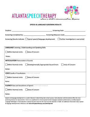 Speech and Language Screening Results Form